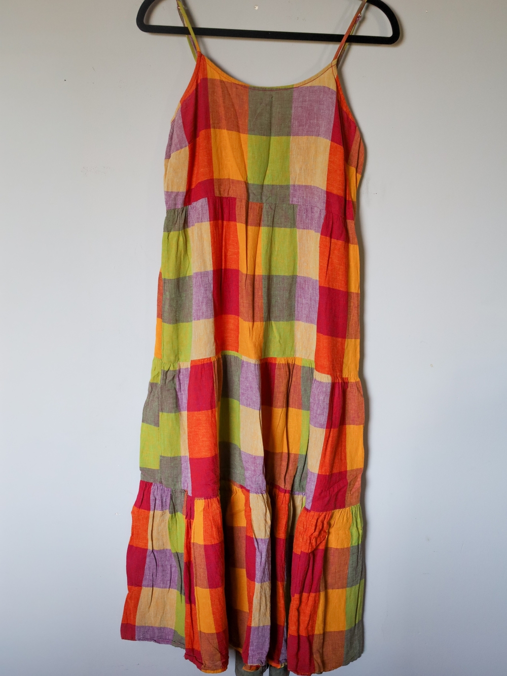 Girls Bright Plaid Tiered Sundress - Multicolor